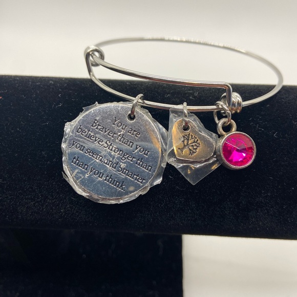 You are Braver Than You Believe Silver tone adjustable bracelet w/charms-NWOT - Picture 1 of 2